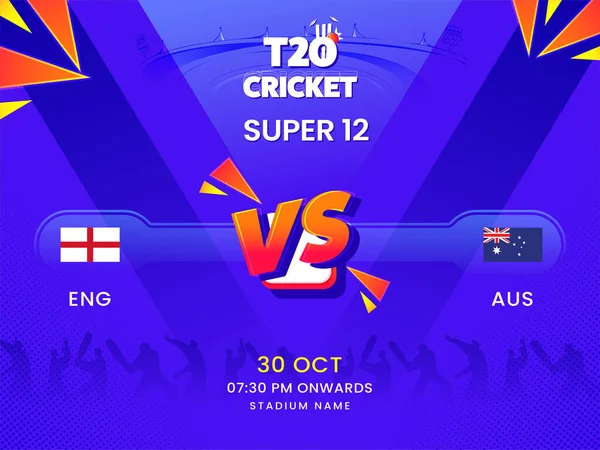T20 Kriket Super Zápas Mezi Anglií Austrálie Fialové Siluety Hráči — Stockový vektor