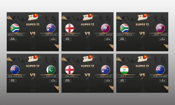 Conjunto T20 Cricket Super Póster Diseño Con Los Países Participantes — Vector de stock