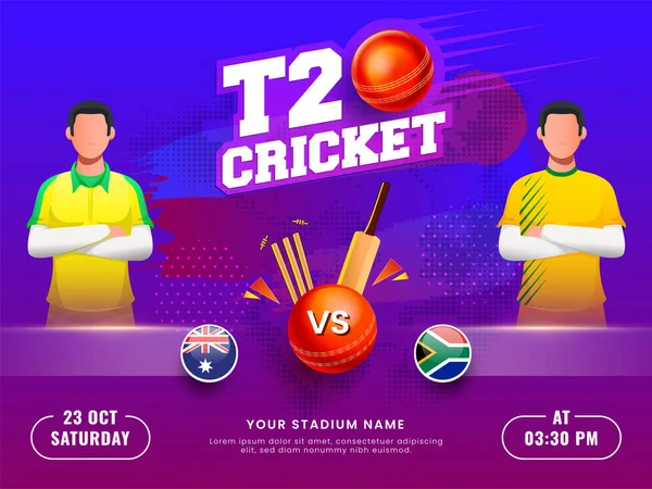 T20 Cricket Match Mellan Australien Sydafrika Med Ansiktslösa Spelare Strålande — Stock vektor