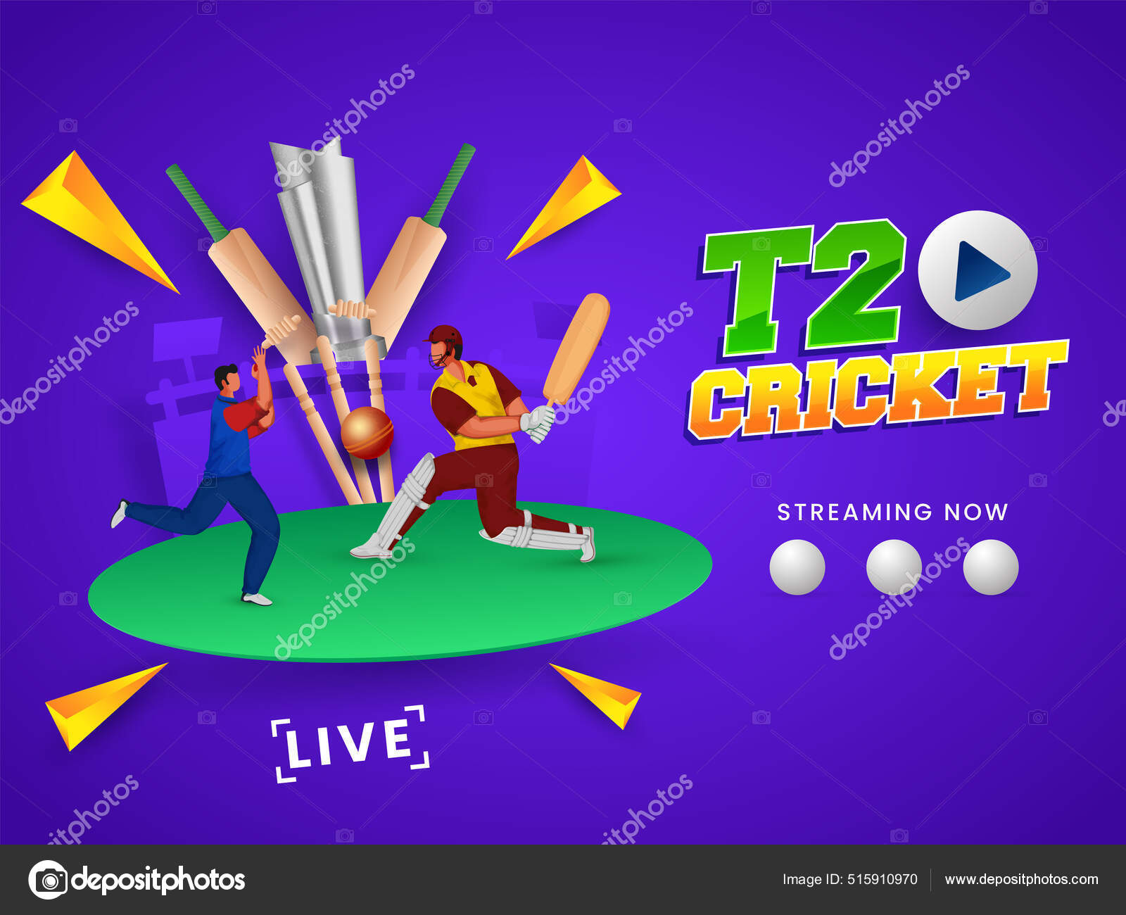 T20 Cricket Watch Live Concept Batsman Bowler Playing Pose