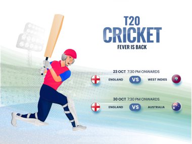 T20 Kriket Ateşi İngiltere 'ye döndü. Vurucu ve Katılımcı Ülkeler Stadyumunun Arkaplanındaki Bayrak Rozeti.