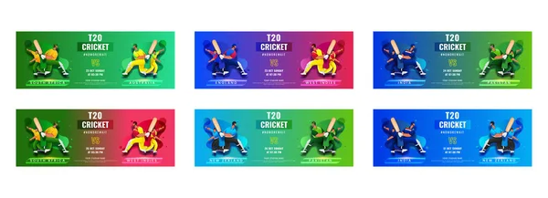 Set T20 Cricket Banner Header Design Participating Countries Team Abstract — Stockový vektor