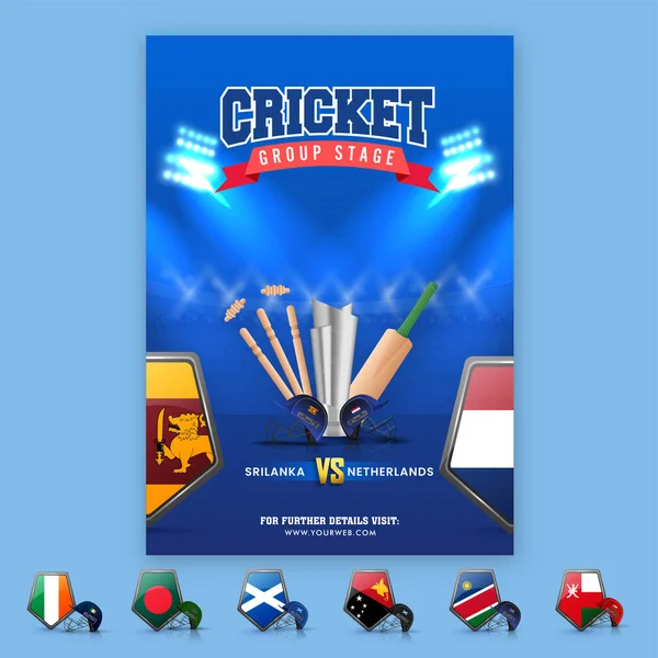 Diseño Plantillas Cricket Super Con Equipo Torneo Equipo Participante Sri — Vector de stock