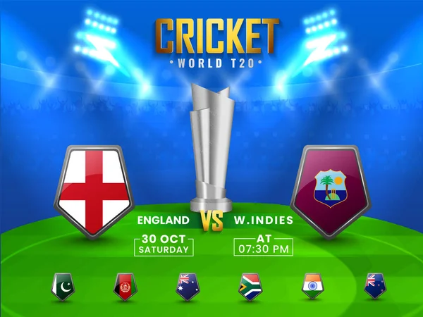 Calendario Mundial Partidos Críquet T20 Entre Inglaterra Indias Occidentales Con — Archivo Imágenes Vectoriales