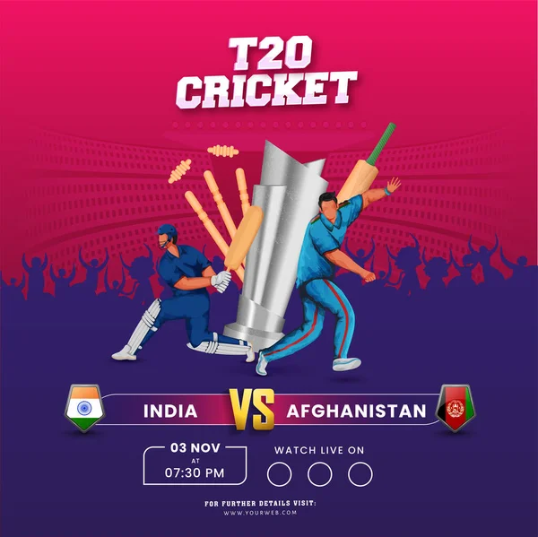 T20 Cricket Match India Afghanistan Faceless Cricketer Players Tournament Equipment — Stock Vector