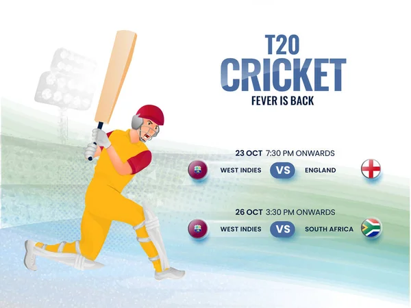 T20 Cricket Fever Back Concept West Indies Batsman Player Participating — Vetor de Stock