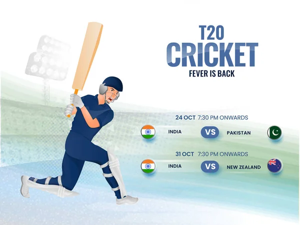 T20 Cricket Fever Tillbaka Med Batsman Spelare Och Deltagande Länder — Stock vektor