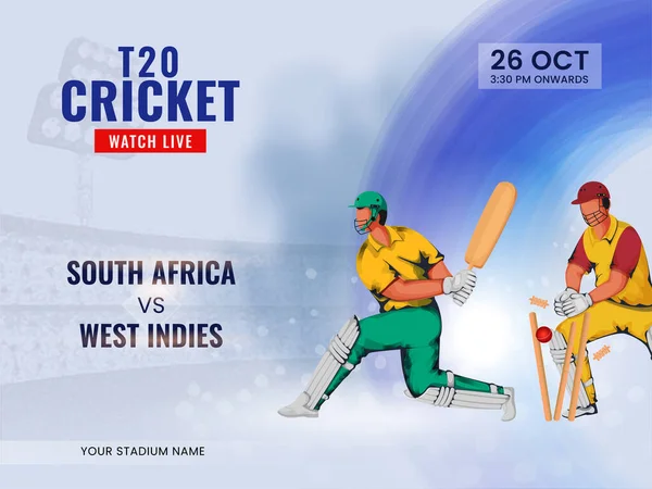 T20 Cricket Titta Live Show Deltagande Laget Sydafrika Västindien — Stock vektor