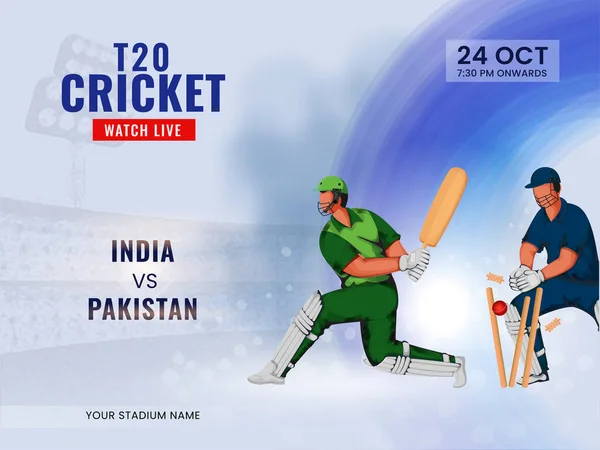 T20 Cricket Assista Show Vivo Equipe Participante Índia Paquistão Jogadores — Vetor de Stock