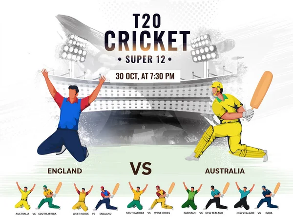 Cricket Spielplan Zwischen England Und Australien Mit Spielern Aus Anderen — Stockvektor