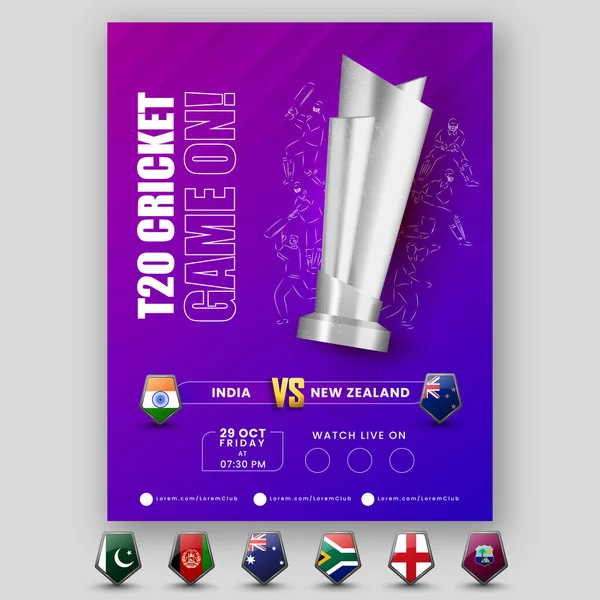 T20 Crimea Game Flyer Design Silver Trophy Cup Линейными Игроками — стоковый вектор