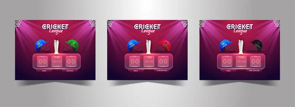 Cricket Digitaal Scorebord Van Deelnemende Verschillende Landen Team Met Zilveren — Stockvector