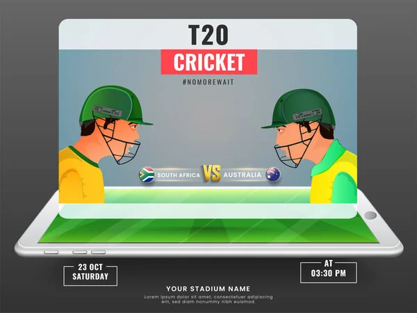 Partido Cricket T20 Entre Sudáfrica Australia Ilustración Pantalla Del Teléfono — Vector de stock