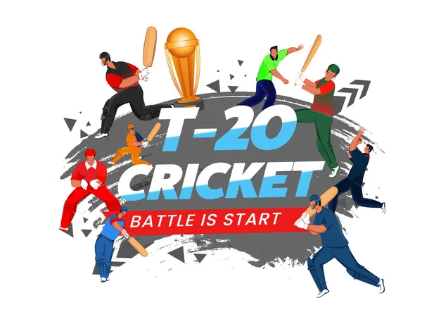 T20 Cricket Battle Start Font Faceless Cricketer Player Various Countries — Stock Vector