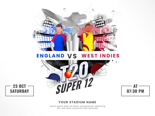 T20 Cricket Super Match Entre Angleterre Antilles Avec Coupe Trophée — Image vectorielle
