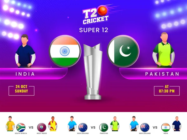 T20 Cricket Match Participating Countries Flag Badge India Pakistan Highlighted — стоковий вектор