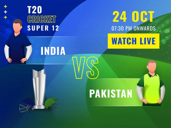 T20 Cricket Super Match Zwischen Indien Und Pakistan Mit Gesichtslosen — Stockvektor