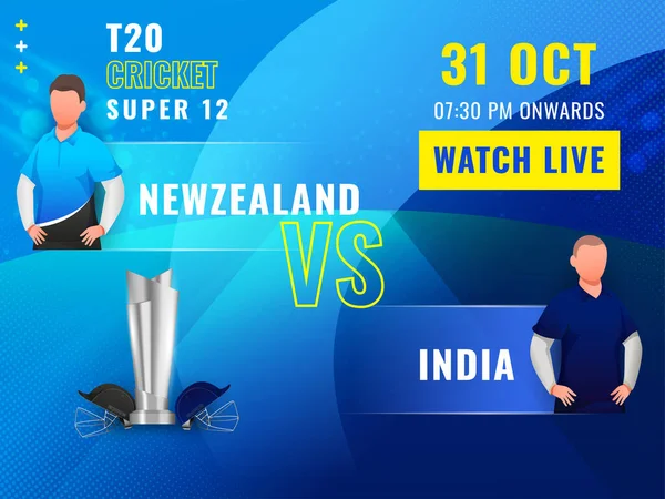 T20 Cricket Super Match Tussen Nieuw Zeeland India Met Gezichtsloze — Stockvector
