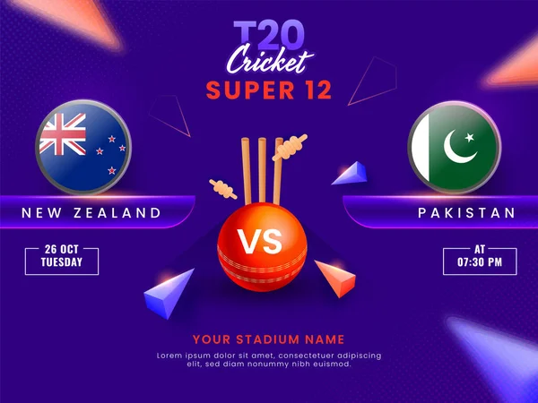 T20 Cricket Super Match New Zealand Pakistan Red Ball Wicket — Stock Vector