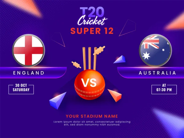 T20 Cricket Super Partido Entre Inglaterra Australia Con Bola Roja — Vector de stock