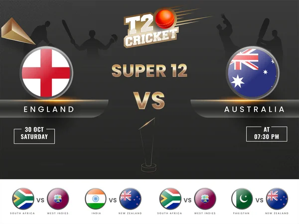 T20 Cricket Super Horario Entre Inglaterra Australia Con Otros Países — Archivo Imágenes Vectoriales