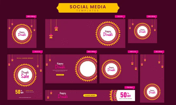 Gelukkig Diwali Social Media Banner Header Model Berichten Roze Kleur — Stockvector