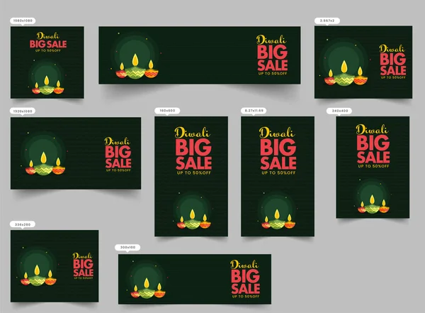 Компания Diwali Big Sale Social Media Зеленом Фоне Предлагает Скидку — стоковый вектор