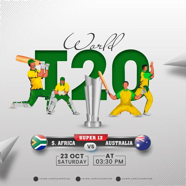 World T20 Cricket Match South Africa Australia Faceless Players Silver — Stock Vector