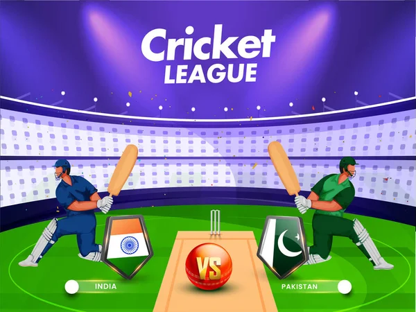 Partido Cricket Entre India Pakistán Con Jugadores Bateador Fondo Del — Vector de stock