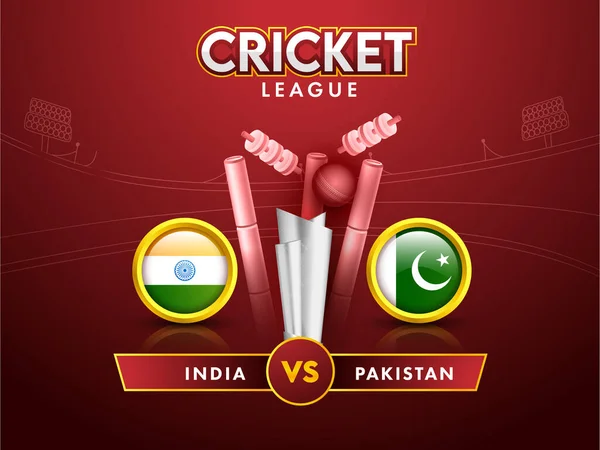 Плакат Лиги Крикета Участием Команды Индия Против Пакистана Кубок Серебряного — стоковый вектор