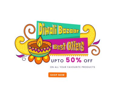 Işık yağı lambalı Diwali Bazaar Poster Tasarımı için% 50 'ye varan indirim (Diya).