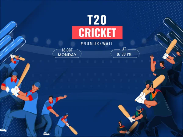 T20クリケットマッチナミビアVsスリランカ ブルースタジアムビューで顔のないクリケットプレイヤーとの試合背景 — ストックベクタ