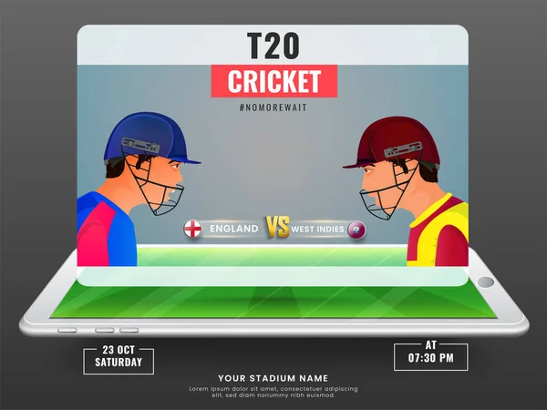 Матч Крикету Между Англией Вест Индией Экране Смартфона — стоковый вектор