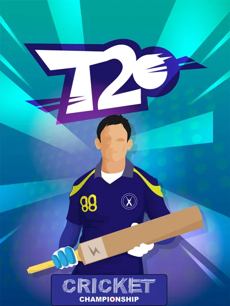 T20 Cricket Championship Plantilla Diseño Con Jugador Bateo Sin Rostro — Vector de stock