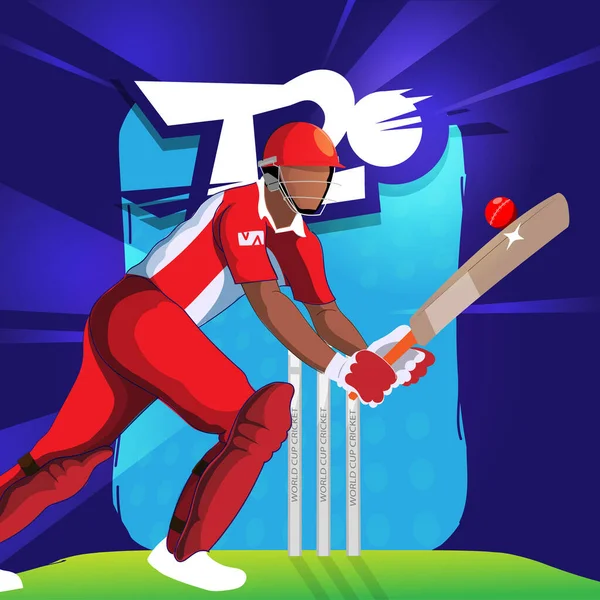 Стиль Наклейки T20 Текст Безликим Крикетом Батарея Hitting Ball Абстрактному — стоковий вектор