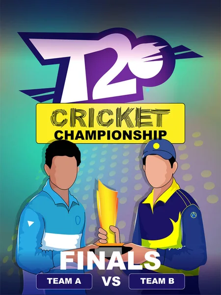 T20 Плакат Чемпионата Крикету Участием Команды Безликих Игроков Обладающих Золотым — стоковый вектор