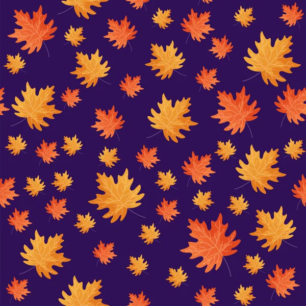Seamless Maple Leaves Pattern Background Orange Purple Color — Stock Vector