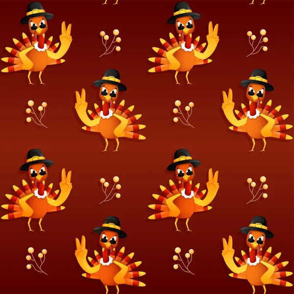 Pájaro Divertido Pavo Con Patrón Bayas Sobre Fondo Marrón — Vector de stock