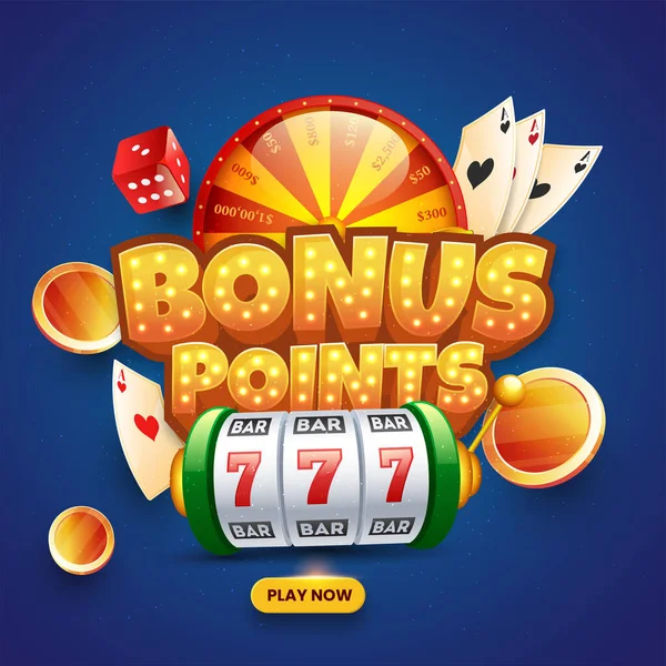 Golden Bonus Points Font Marquee Lights Casino Elements Blue Background — 스톡 벡터