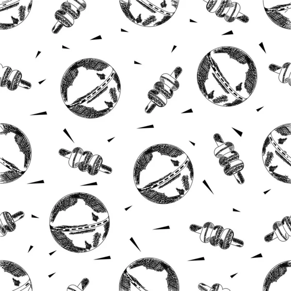 Sketching Cricket Balls Bails Seamless Pattern Background — 스톡 벡터