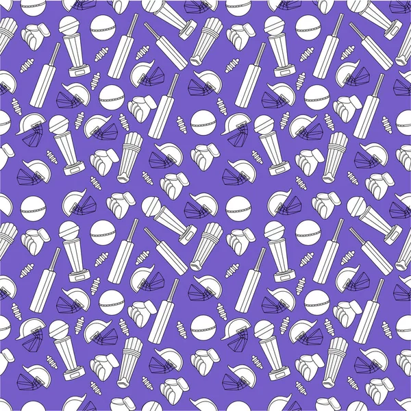 Seamless Cricket Equipments Pattern Background Purple White Color — Stock Vector