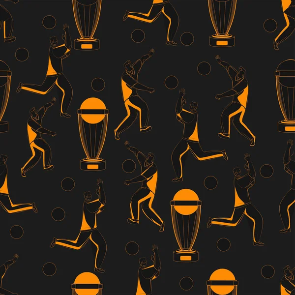 Seamless Cricket Theme Pattern Background Black Orange Color — Stock Vector
