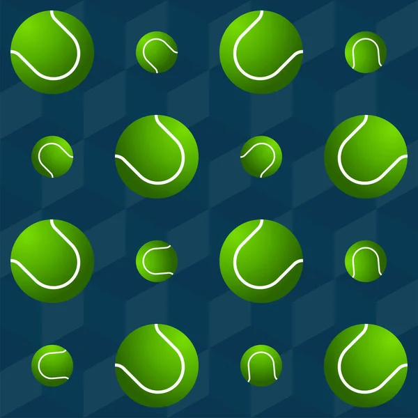 Grüne Tennisball Auf Blue Cube Pattern Hintergrund Dekoriert — Stockvektor