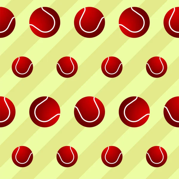 緑のストライプの背景に赤いテニスボールパターン — ストックベクタ