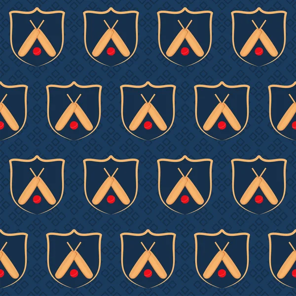 Seamless Pattern Crossed Bats Ball Shield Blue Geometric Background — Stock Vector