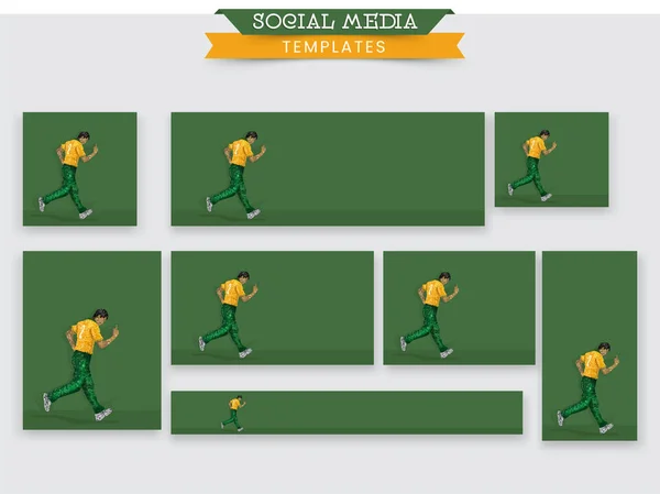 Social Media Template Layout Set South Africa Cricket Bowler Player — Stock Vector