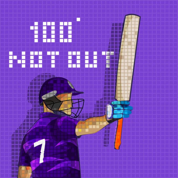 Skotsko Cricket Batter Player 100 Out Text Purple Grid Background — Stockový vektor