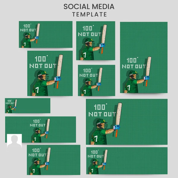 Modello Social Media Post Design Set Con Pakistan Giocatore Cricket — Vettoriale Stock