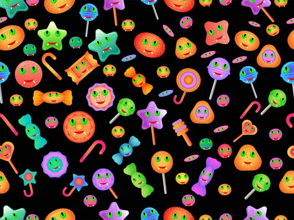 色彩艳丽的卡通糖果与多彩的图案背景 — 图库矢量图片