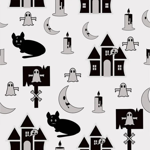 Halloween Theme Seamless Pattern Background Black White Color — Stock Vector